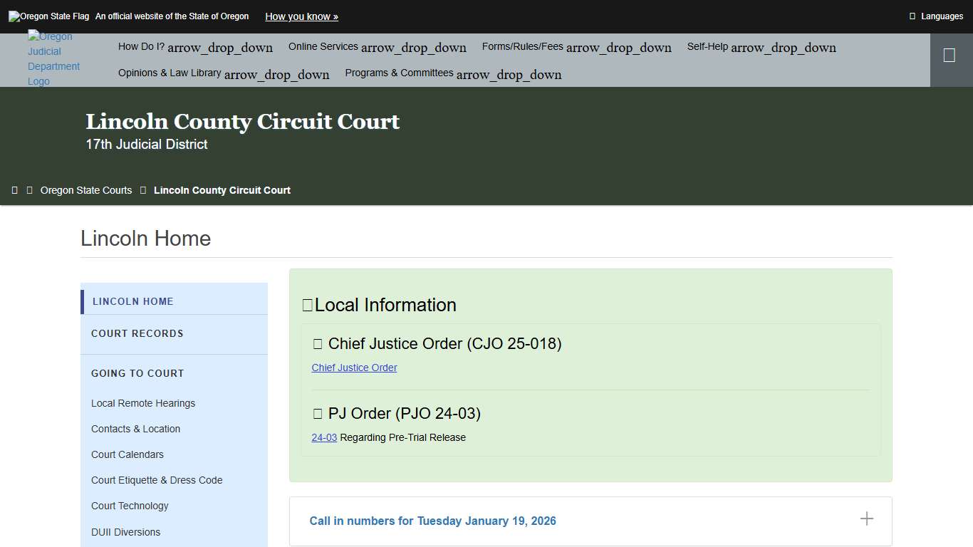 Oregon Judicial Department : Lincoln Home : Lincoln County Circuit Court : State of Oregon
