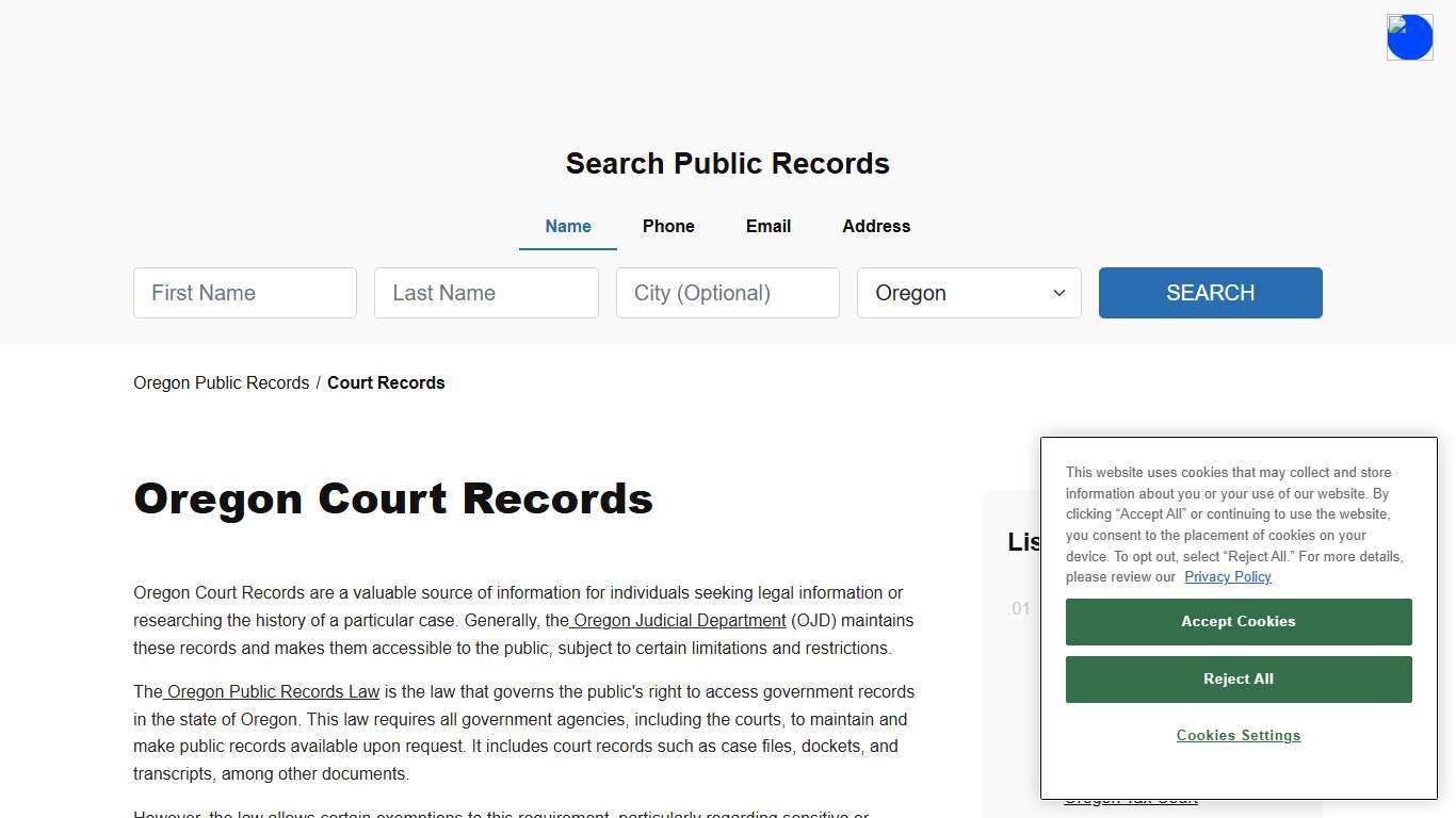Oregon Court Records and Case Search