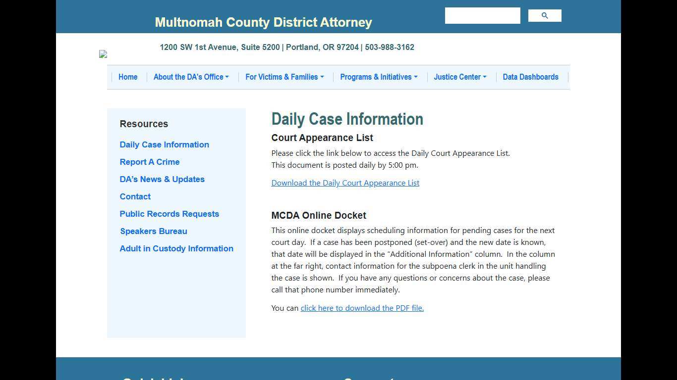 Daily Case Information | Multnomah County District Attorney
