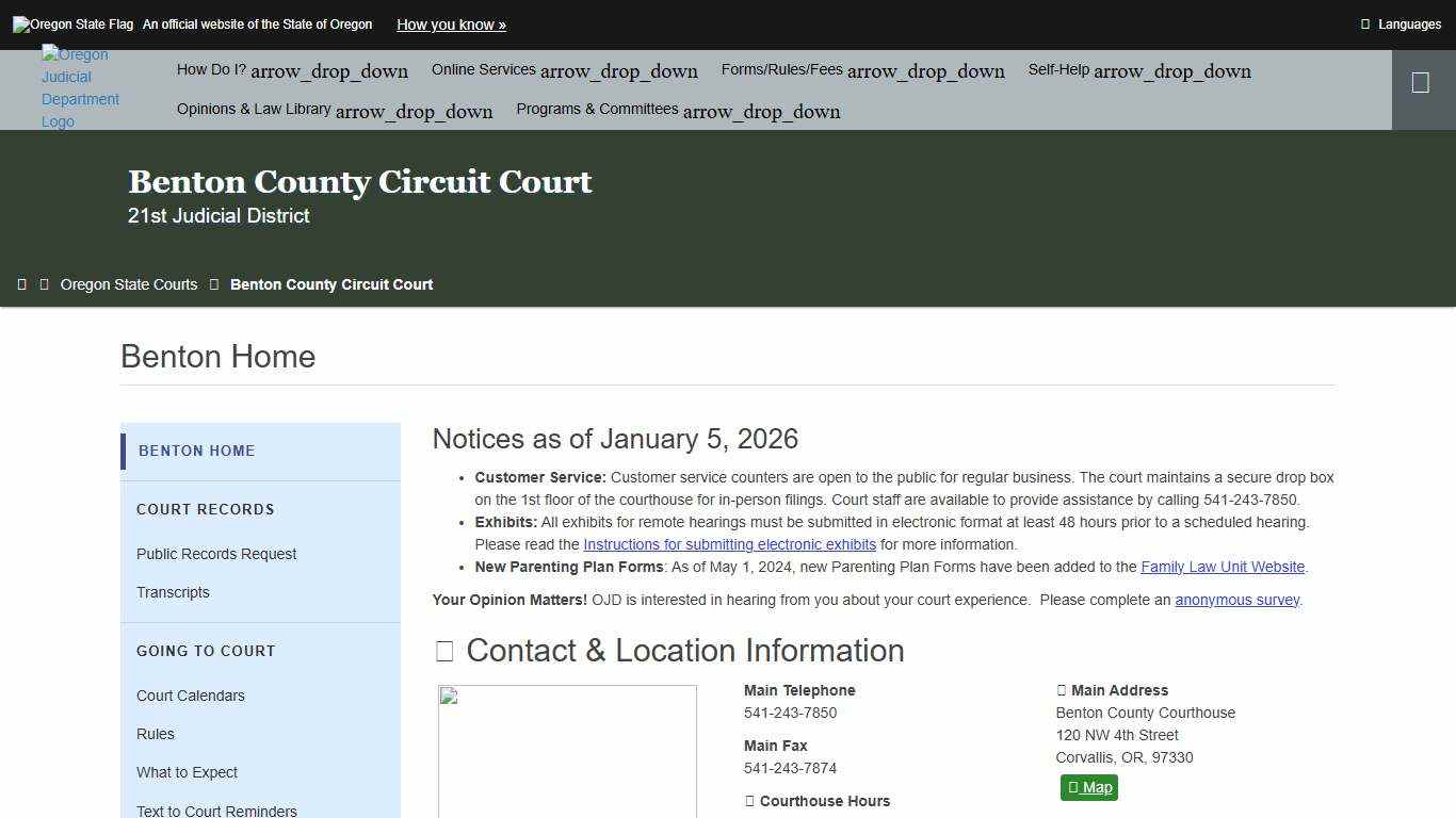 Oregon Judicial Department : Benton Home : Benton County Circuit Court : State of Oregon